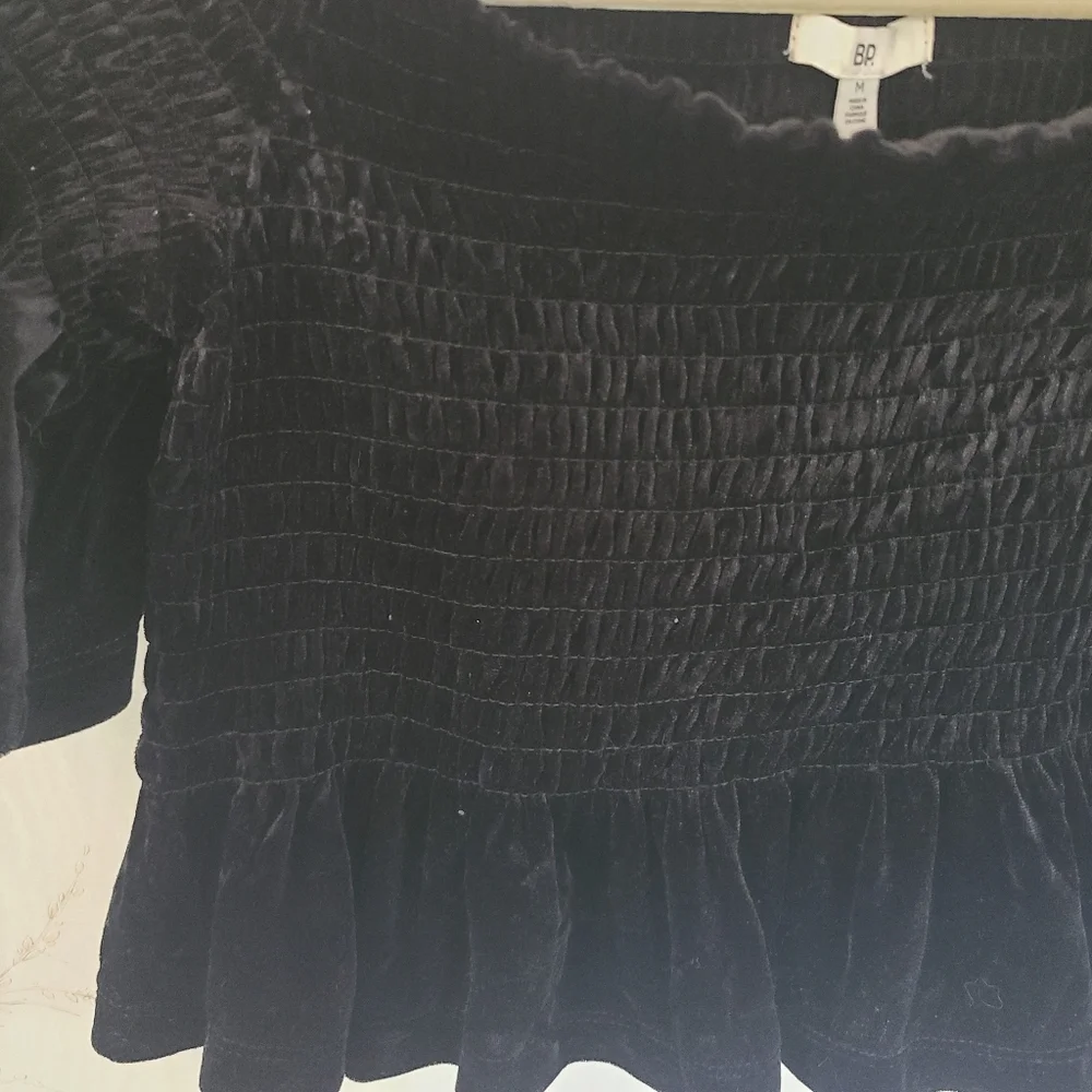 BP black Velvet Off The Shoulder Ruffle Crop Top - Picture 3 of 5